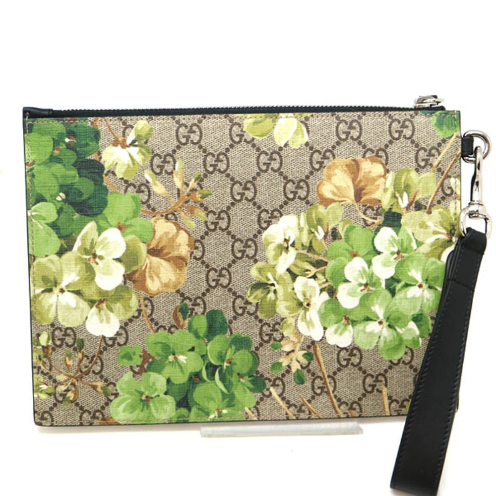 GUCCI Clutch Bag GG Supreme Flower Beige Black Green - Picture 2 of 9